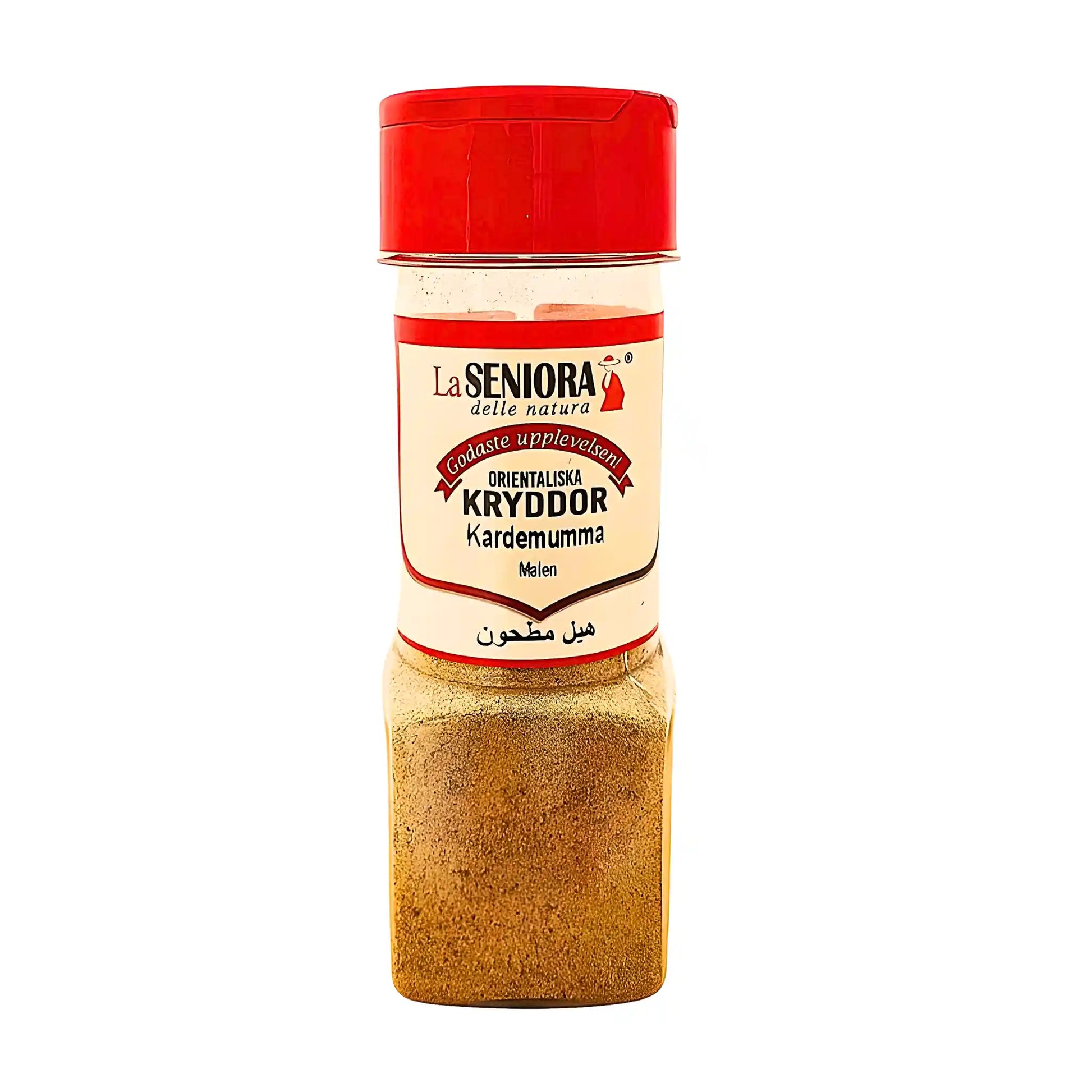 Burk med malen kardemumma, orientaliska kryddor, La Seniora, röd kork, 40g.