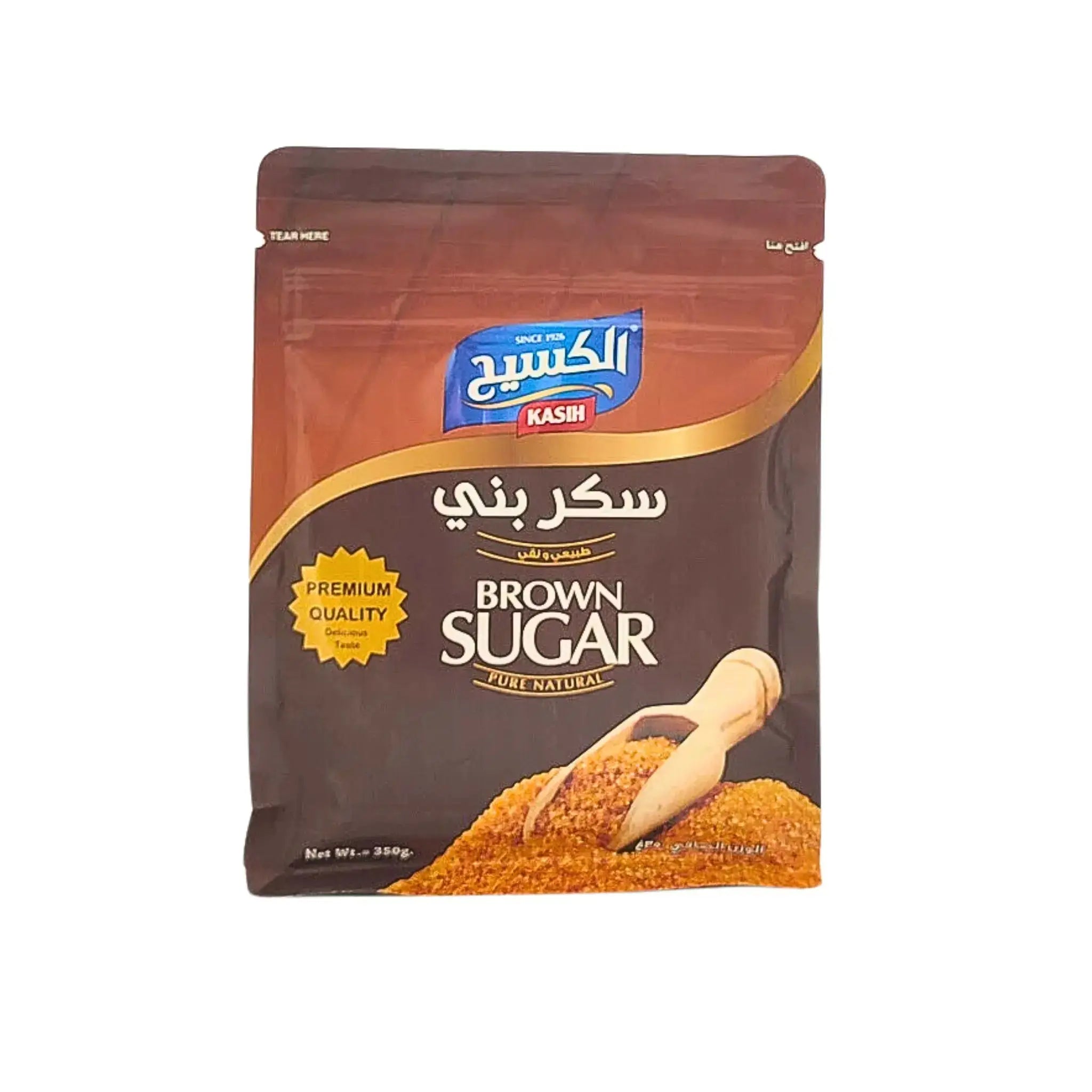 Kasih brun farin socker 350g i återförslutningsbar påse med skopa, orientaliska livsmedel