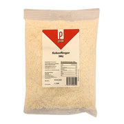 Pride kokosflingor 200g i genomskinlig plastpåse med tydlig etikett, orientalisk matvara.