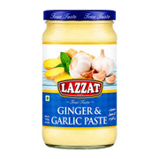 Lazzat ingefära- och vitlökspasta i glasburk med blå etikett
