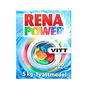 Rena Power tvättmedel för vittvätt, 5 kg förpackning, färgstark design