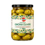 Glasburk med Larsa Gröna Grekiska Oliver i saltlag 700g