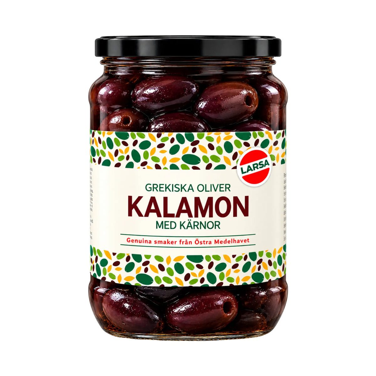 Glasburk med Larsa Svarta Kalamon Oliver grekiska kalamataoliver 700g