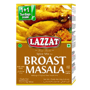 Kryddmix för broast masala, förpackning med bild på friterad kyckling och ris.