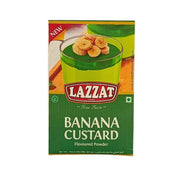 Lazzat banana custardpulver 250g för dessert, grönt förpackning med bild på banankräm