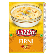Lazzat rispuddingmix saffran och mandel, förpackning med bild på färdig dessert