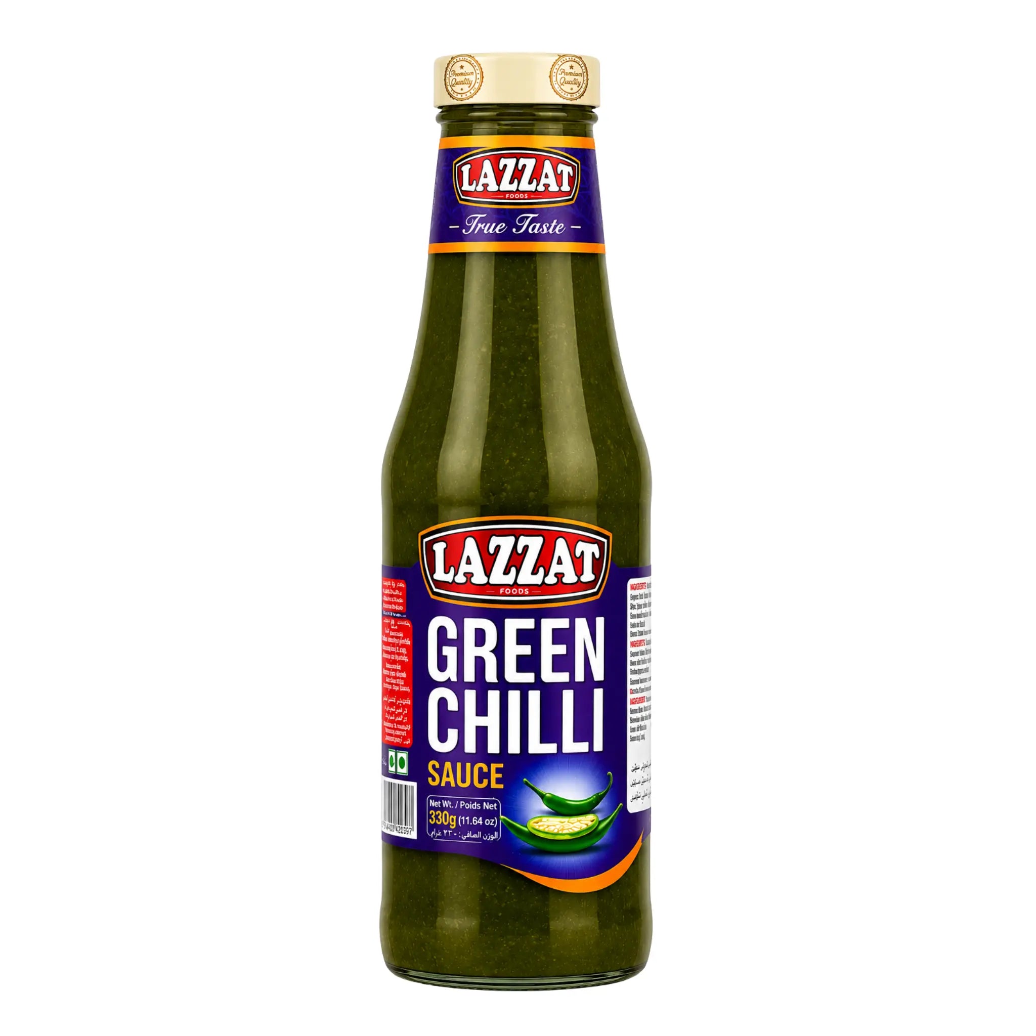 Lazzat grön chilisåsflaska, 330 g
