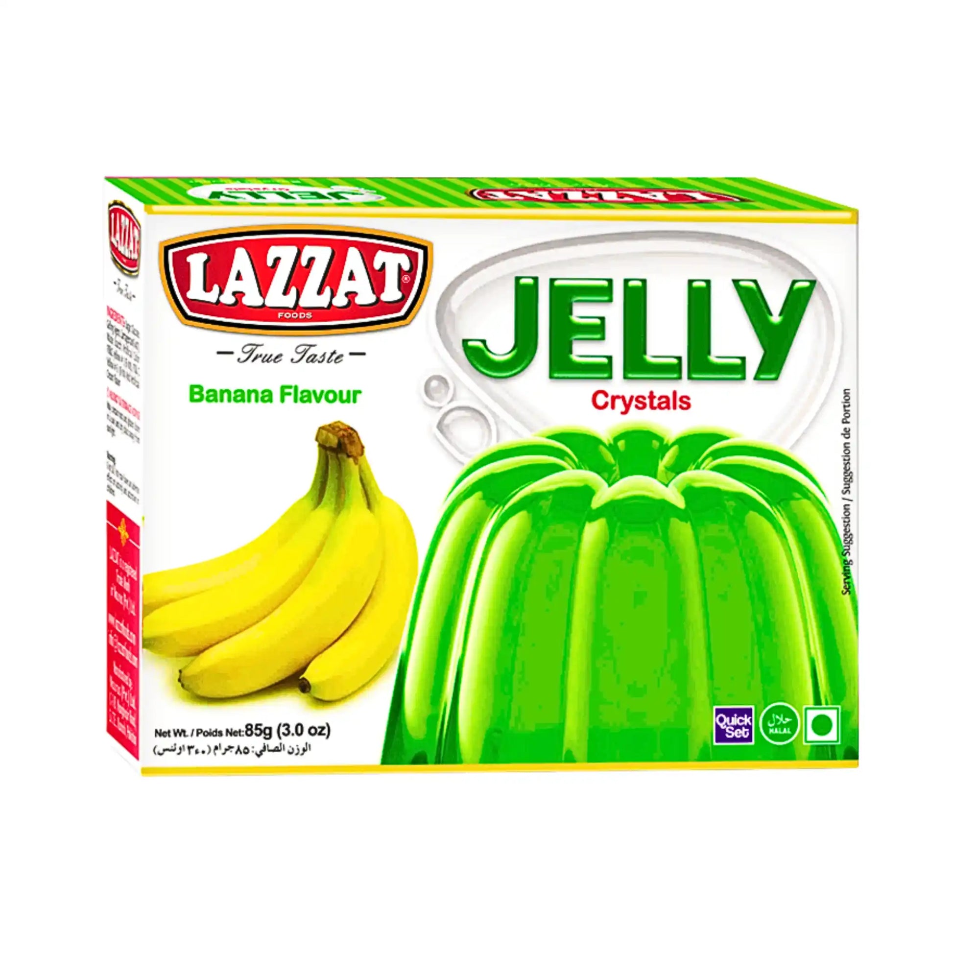 Banan gelégodis i kartong, Lazzat Jelly Crystals banana flavour, 85g.