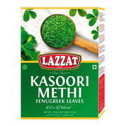 Lazzat Kasoori Methi 100g, förpackning med torkade bockhornsklöverblad