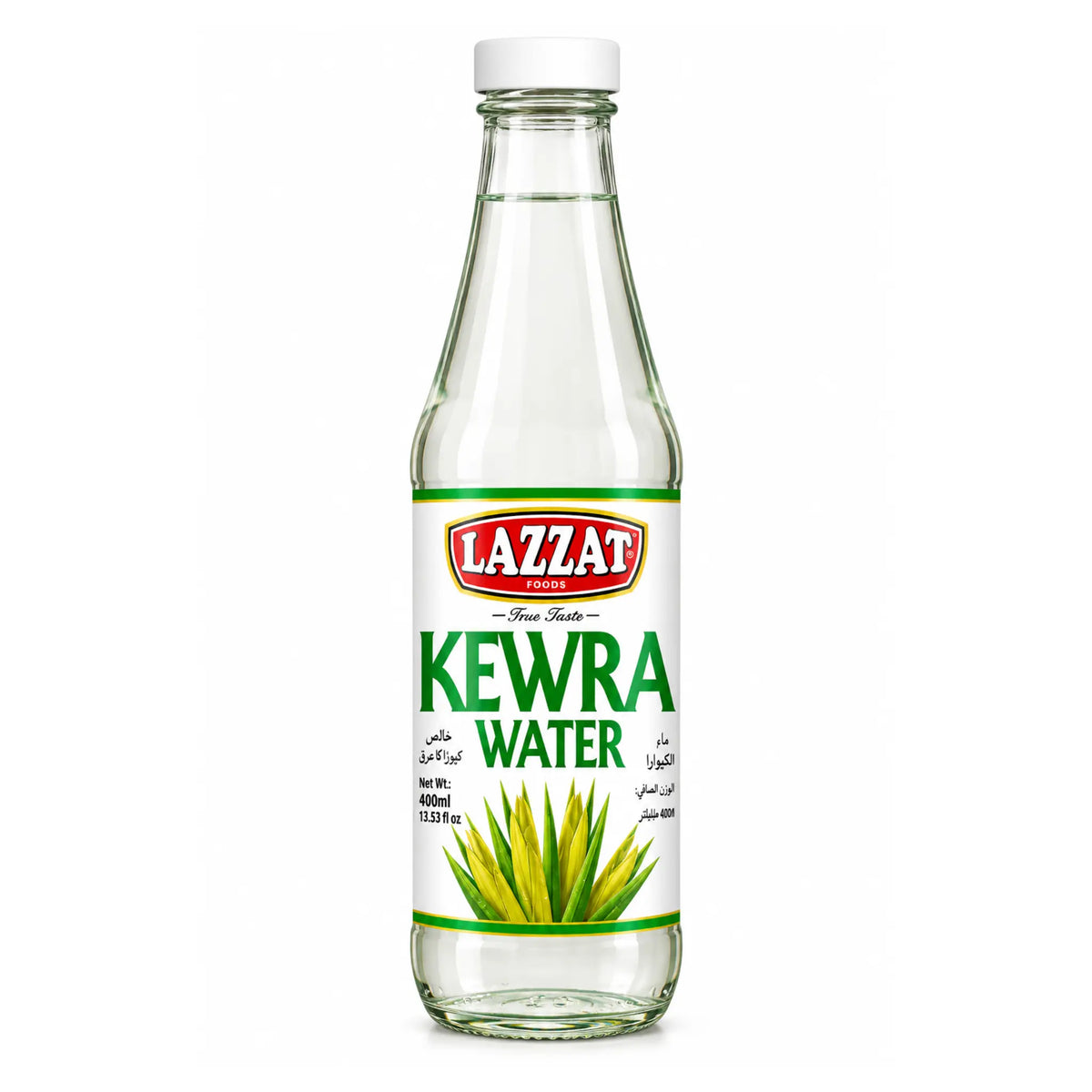 Kewra-vatten i flaska, Lazzat 300 ml, genomskinlig med grön etikett