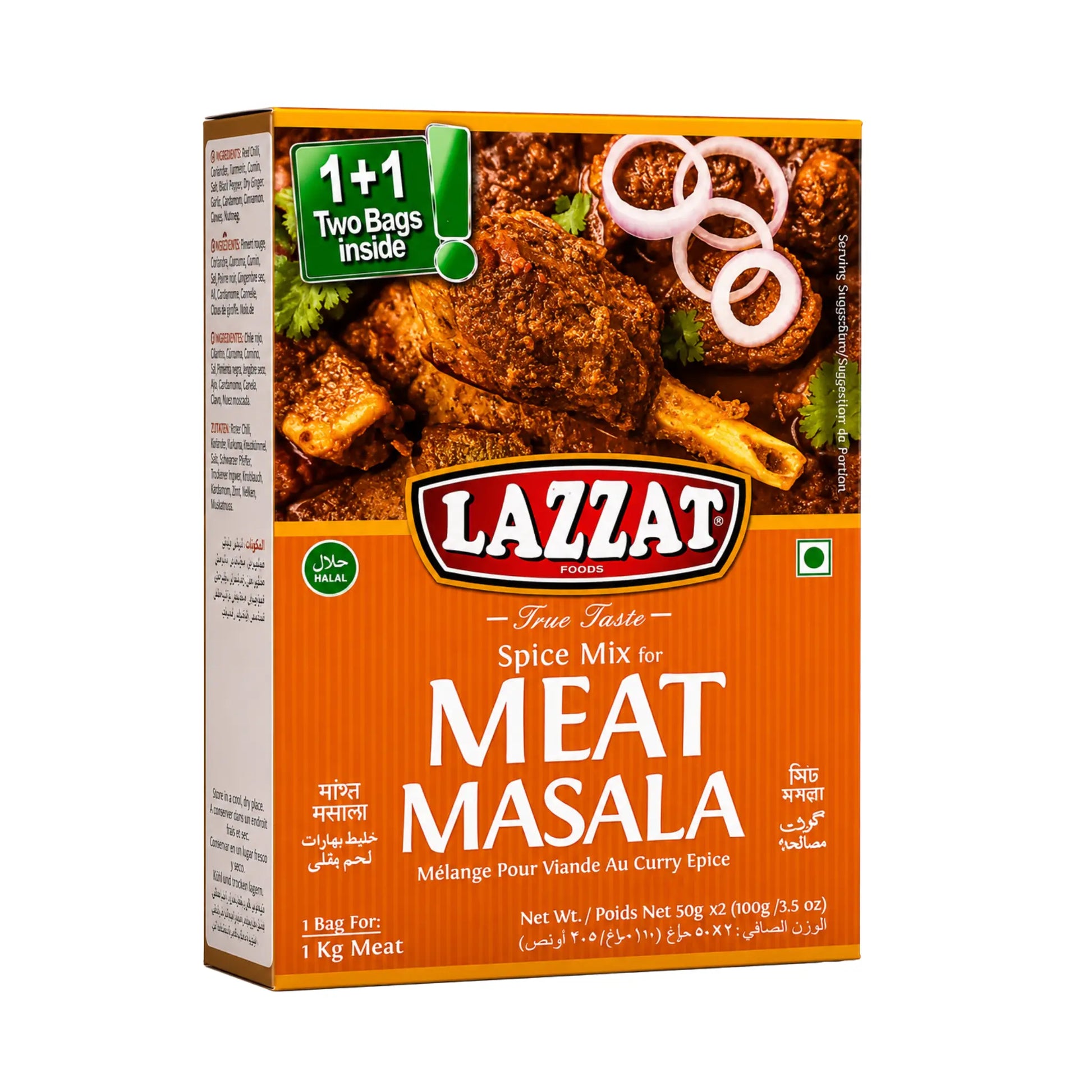 Lazzat Meat Masala kryddblandning i kartong, för kött och grytor, 50 g