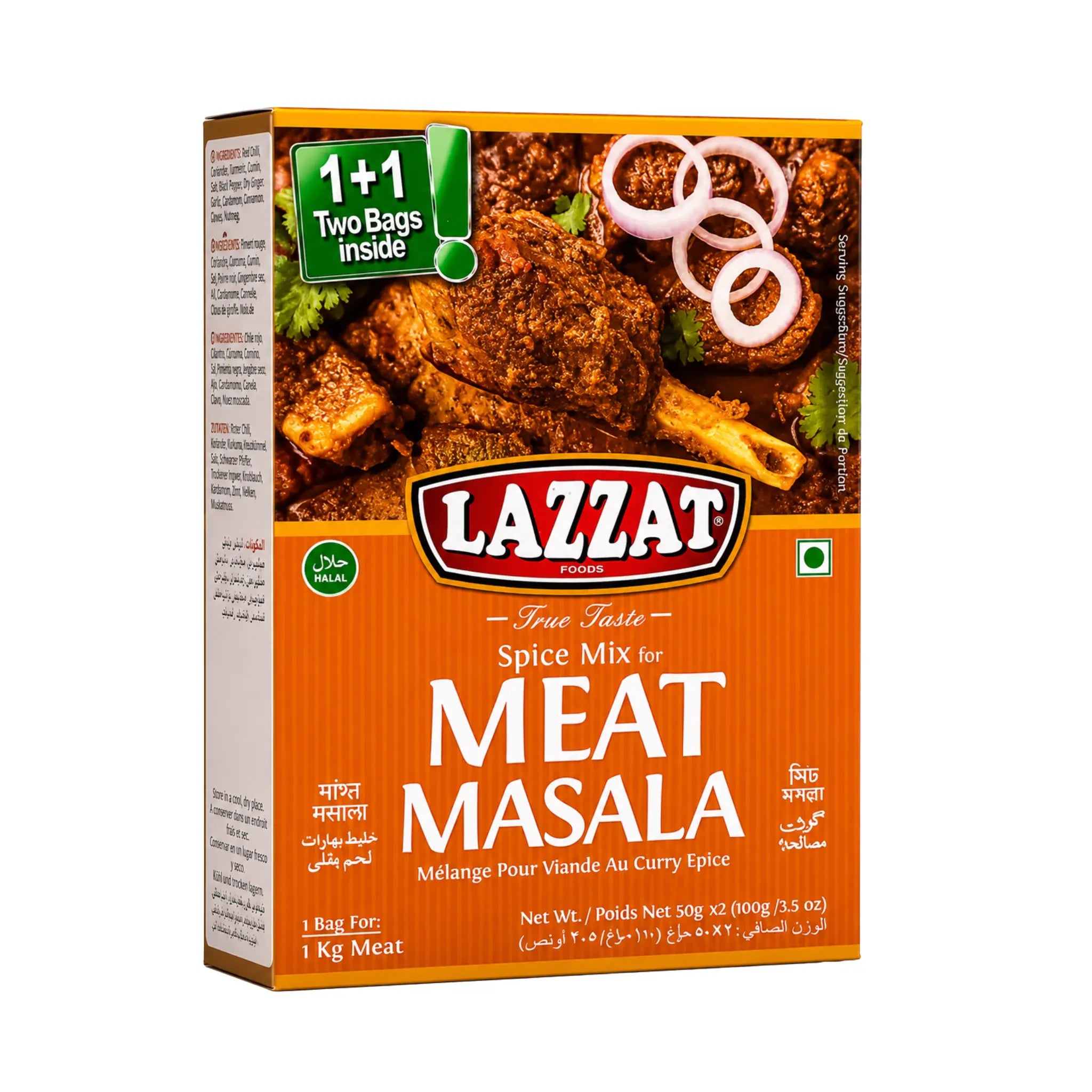 Lazzat Meat Masala kryddblandning i kartong, för kött och grytor, 50 g