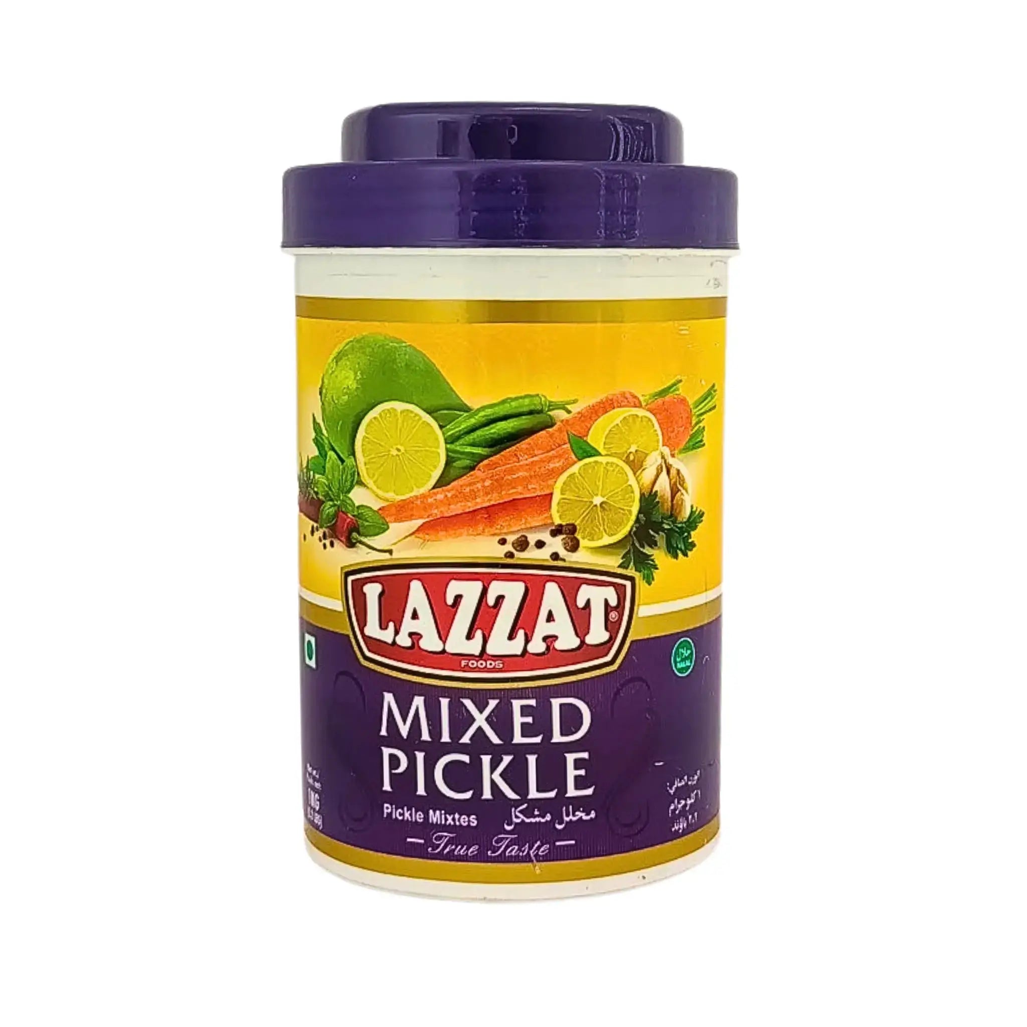 Lazzat mixed pickle i olja burk 1kg, orientaliska grönsaker på etiketten