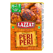 Lazzat Peri Peri kryddblandning 100g, färgglad förpackning med grillad kyckling på framsidan.