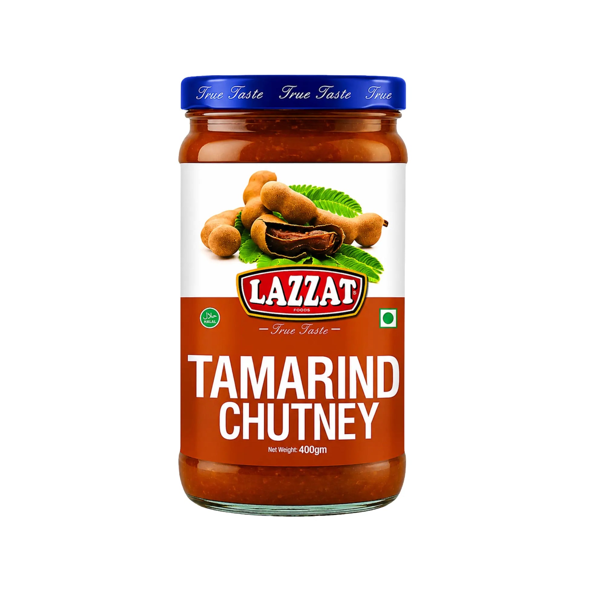 Lazzat tamarindchutney i glasburk, 400 g, rödbrun sås