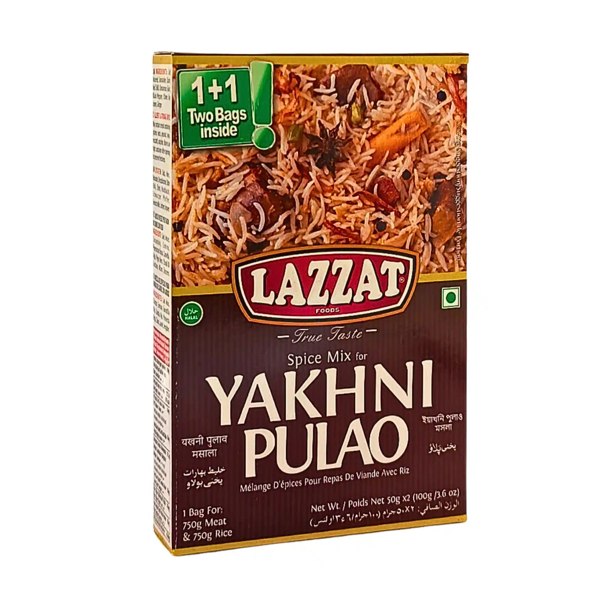 Kryddmix Lazzat Yakhni Pulao 100g för risrätt, tvåpåsar i förpackning