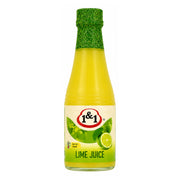 Flaska limejuice 320 ml med 1&1-märkning och limefrukter på etiketten
