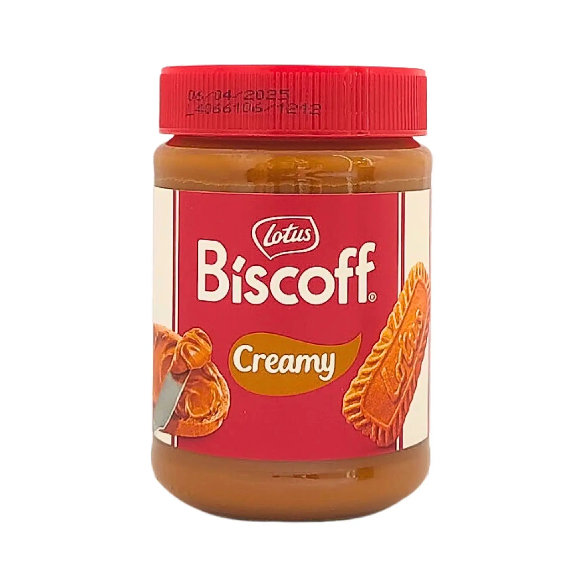 Lotus Biscoff creamy kexsmör 400g med röd lock och kexmotiv på etiketten