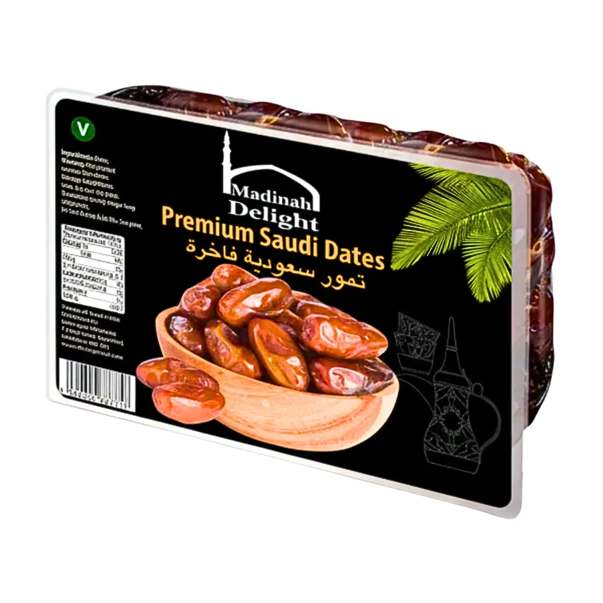 Madina Delight premiumdadlar i förpackning med bild på dadlar