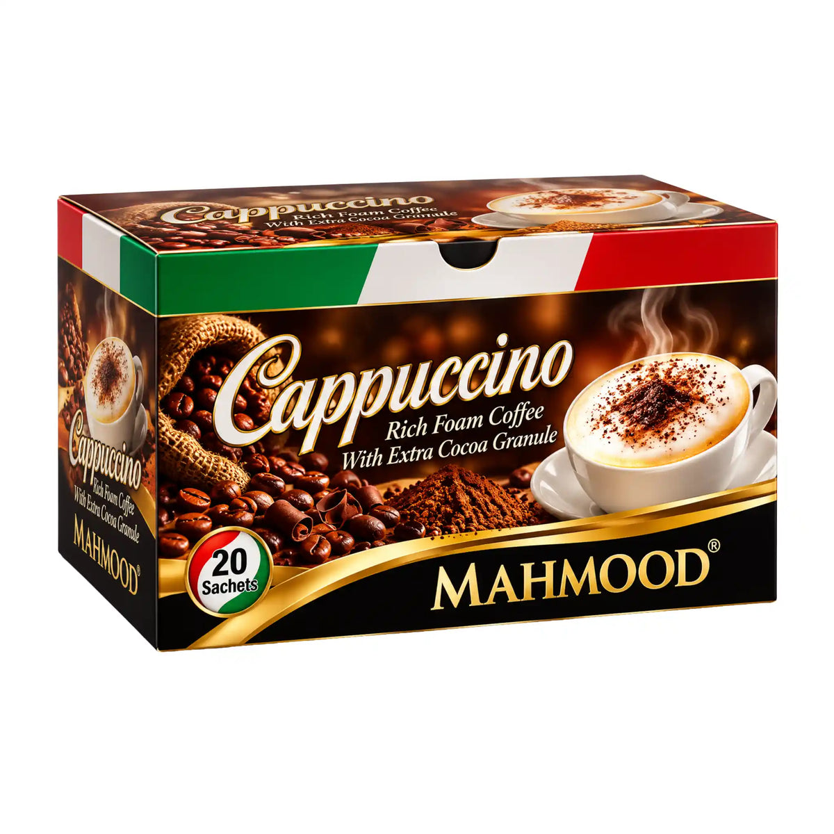 Portionspåse med Mahmood Cappuccino granulerad instant kaffedryck 25g