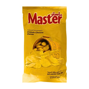 Gul chipspåse med texten French Cheese Flavor, bild på potatischips och ostbit på framsidan.