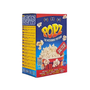 Popz saltad mikropopcorn 3x90g förpackning med färdigpopcorn på blå bakgrund