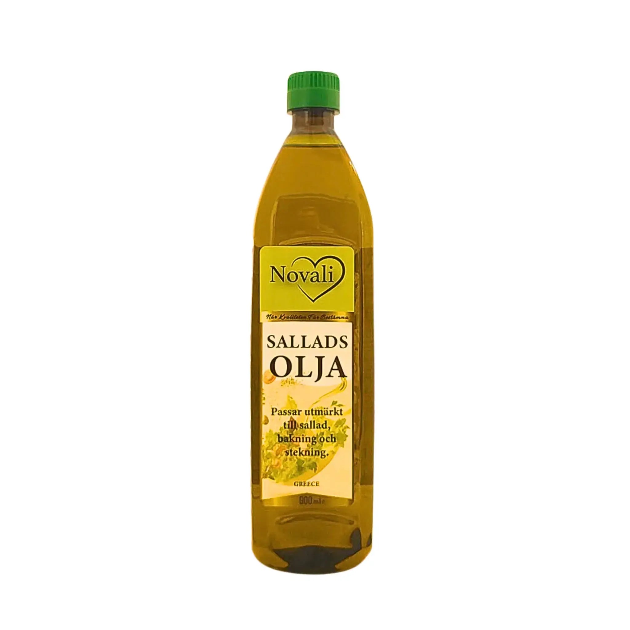 Novali salladsolja 900 ml plastflaska med grön kork, neutral bakgrund