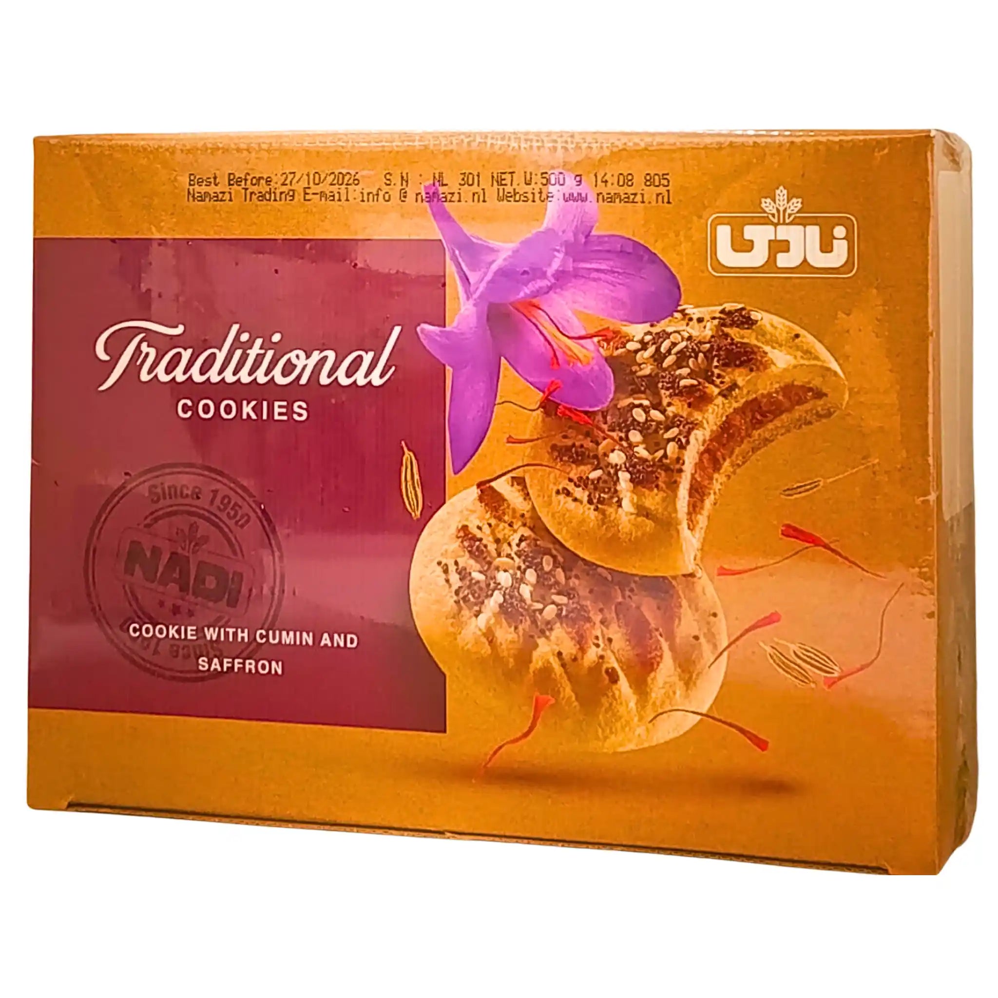Nadi koloche kakor med kummin och saffran i orange förpackning, 500g, orientaliskt bakverk