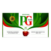 Te-burkskartong PG Tips Original, grön/vit med texten 40 te-påsar