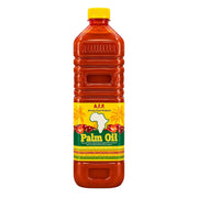 AFP palmolja 1 L i orange plastflaska med gul skruvkork och palm-motiv