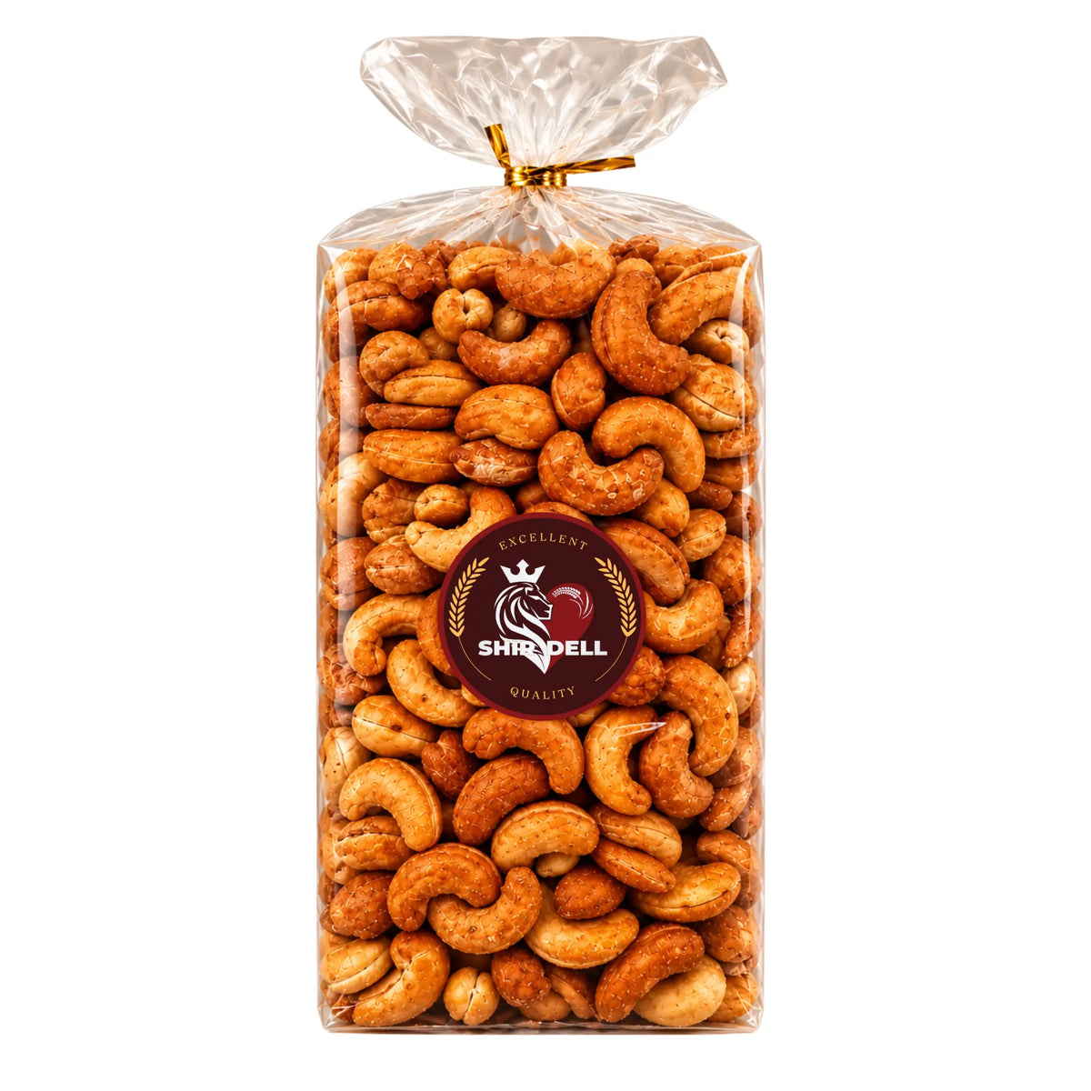 Rostade extra stora cashewnötter, 1 kg påse med etikett