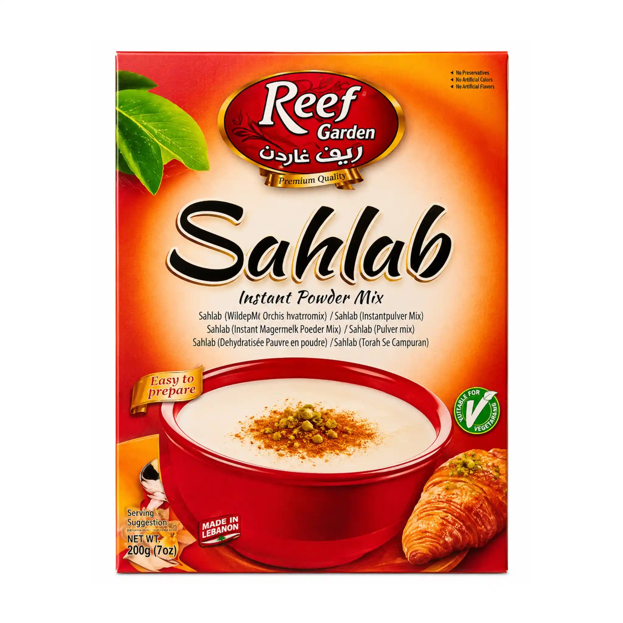 Förpackning med Sahlab Reef Garden 200g pulver för krämig österländsk sahlab-dryck.