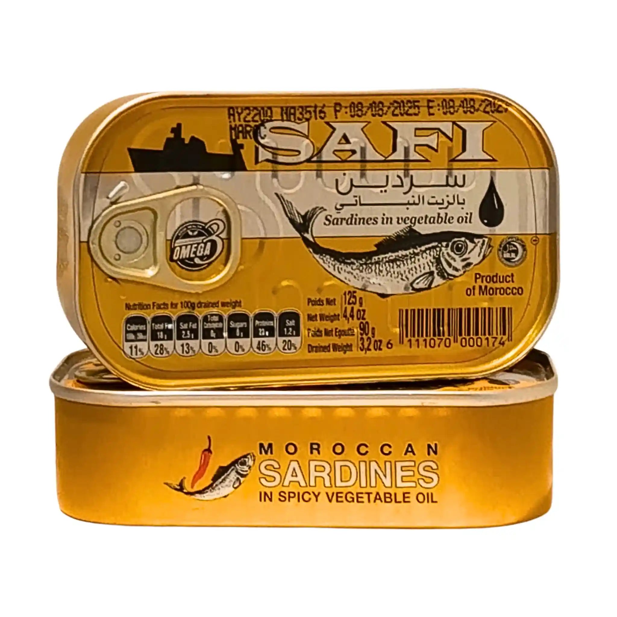 Sardiner i vegetabilisk olja, marockansk konservburk med SAFI-märke, 125g.