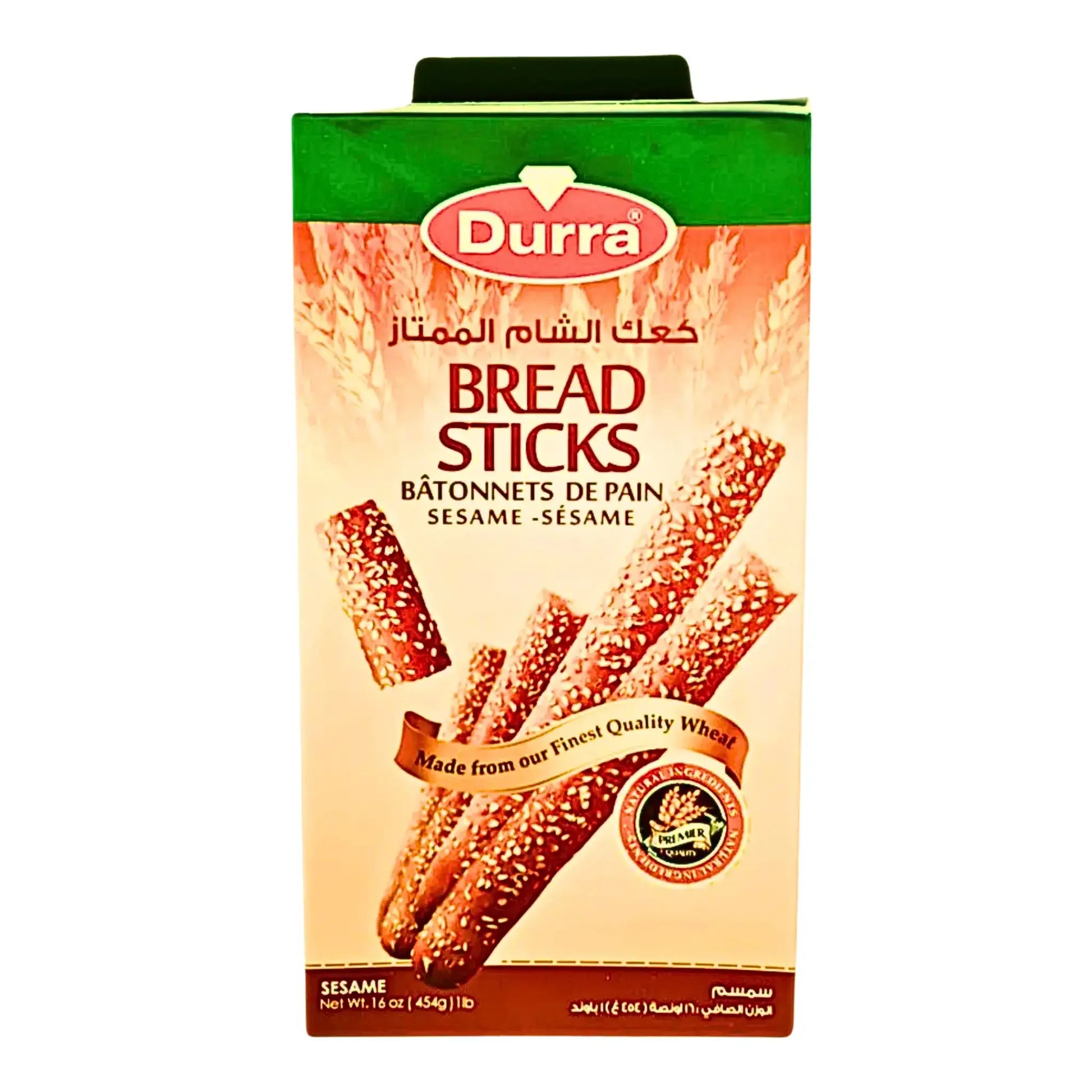 Förpackning med Durra Bread Sticks, sesambröd i stavar, orientaliskt bakverk.