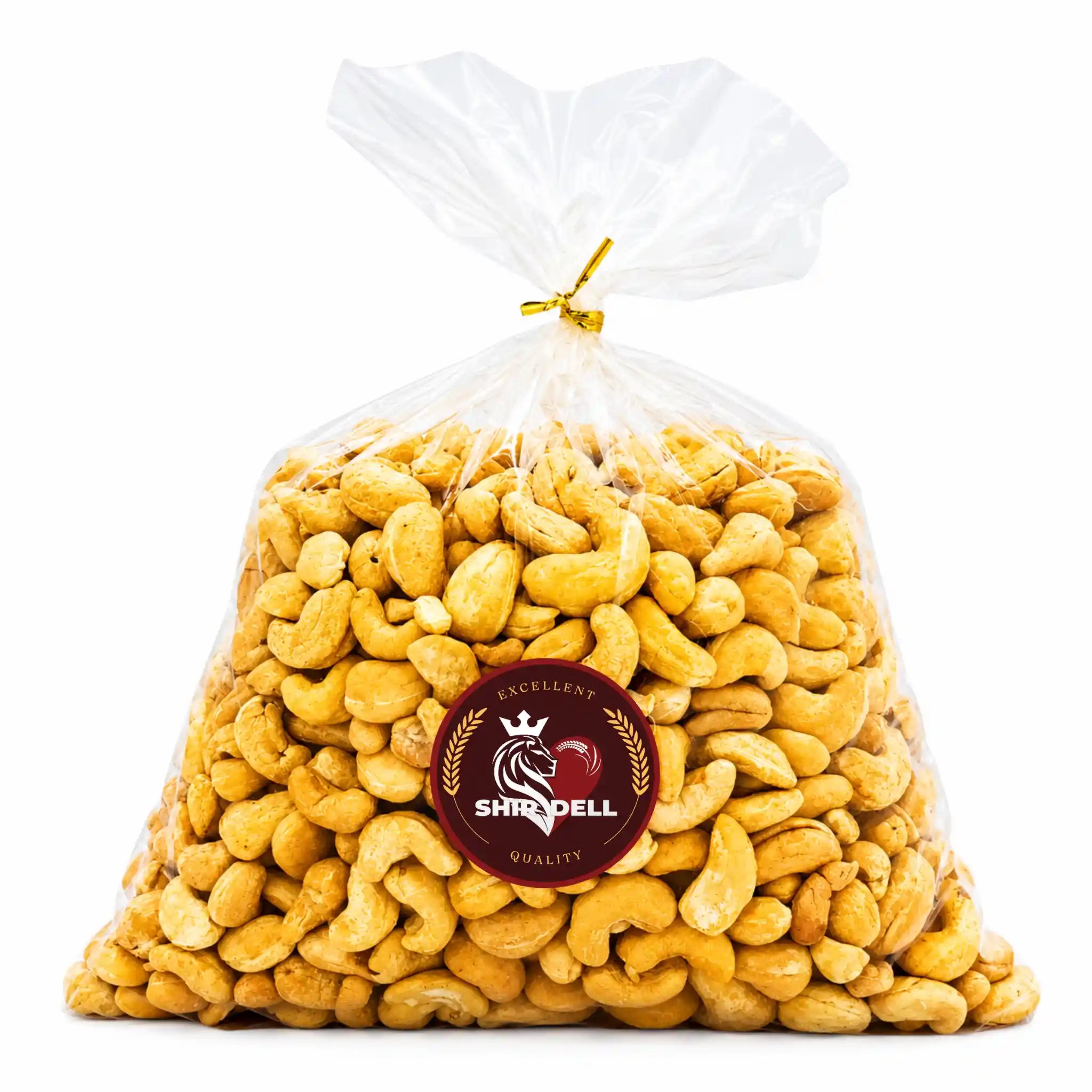 Cashewnötter naturella i transparent påse med Shirdell-etikett, 1 kg