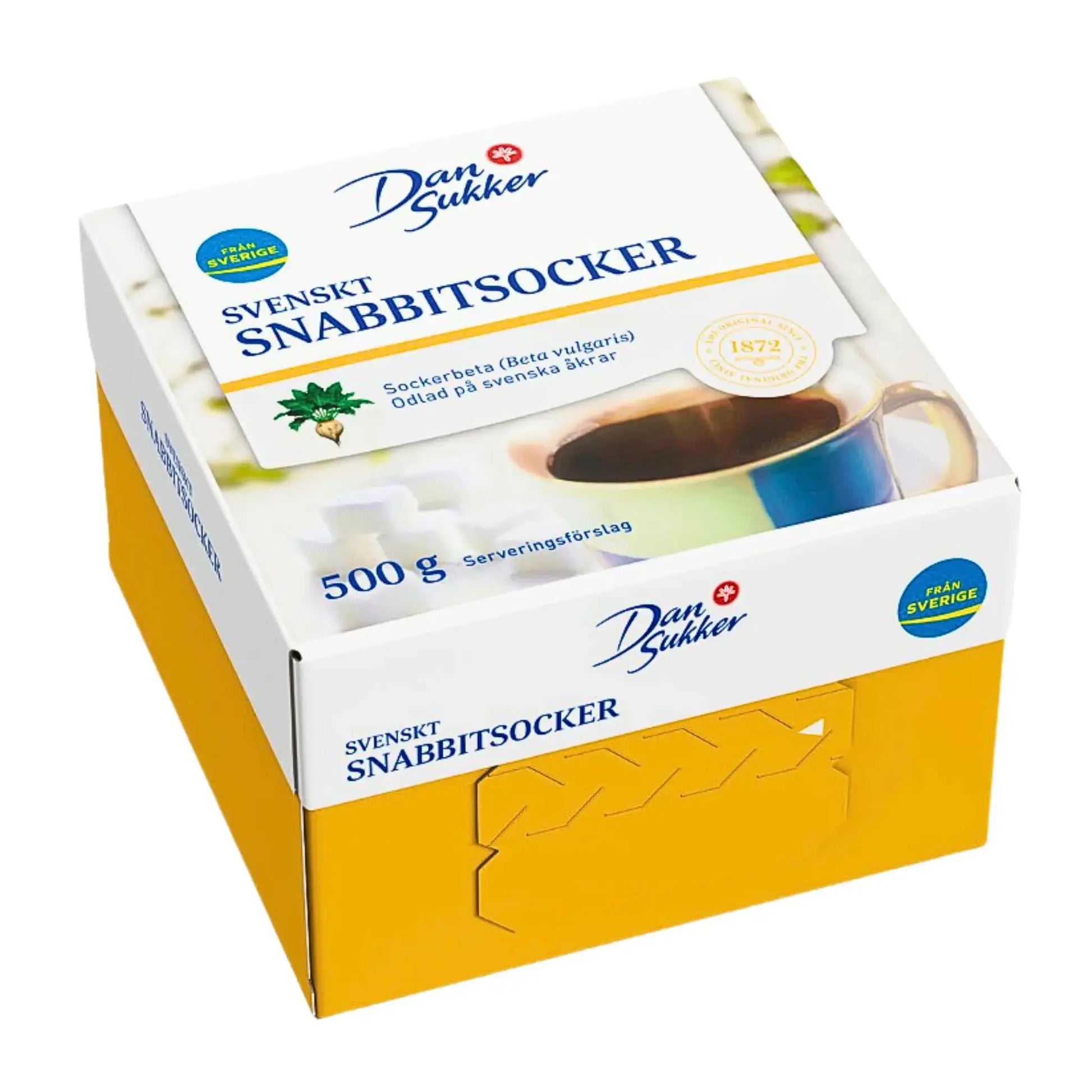 Svenskt snabbitsocker 500g i låda, sockerbitar från sockerbeta, Dan Sukker