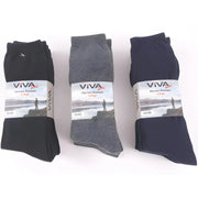 Tre paket herrstrumpor, svarta, grå och marinblå, 5-pack herrsockor i olika storlekar.