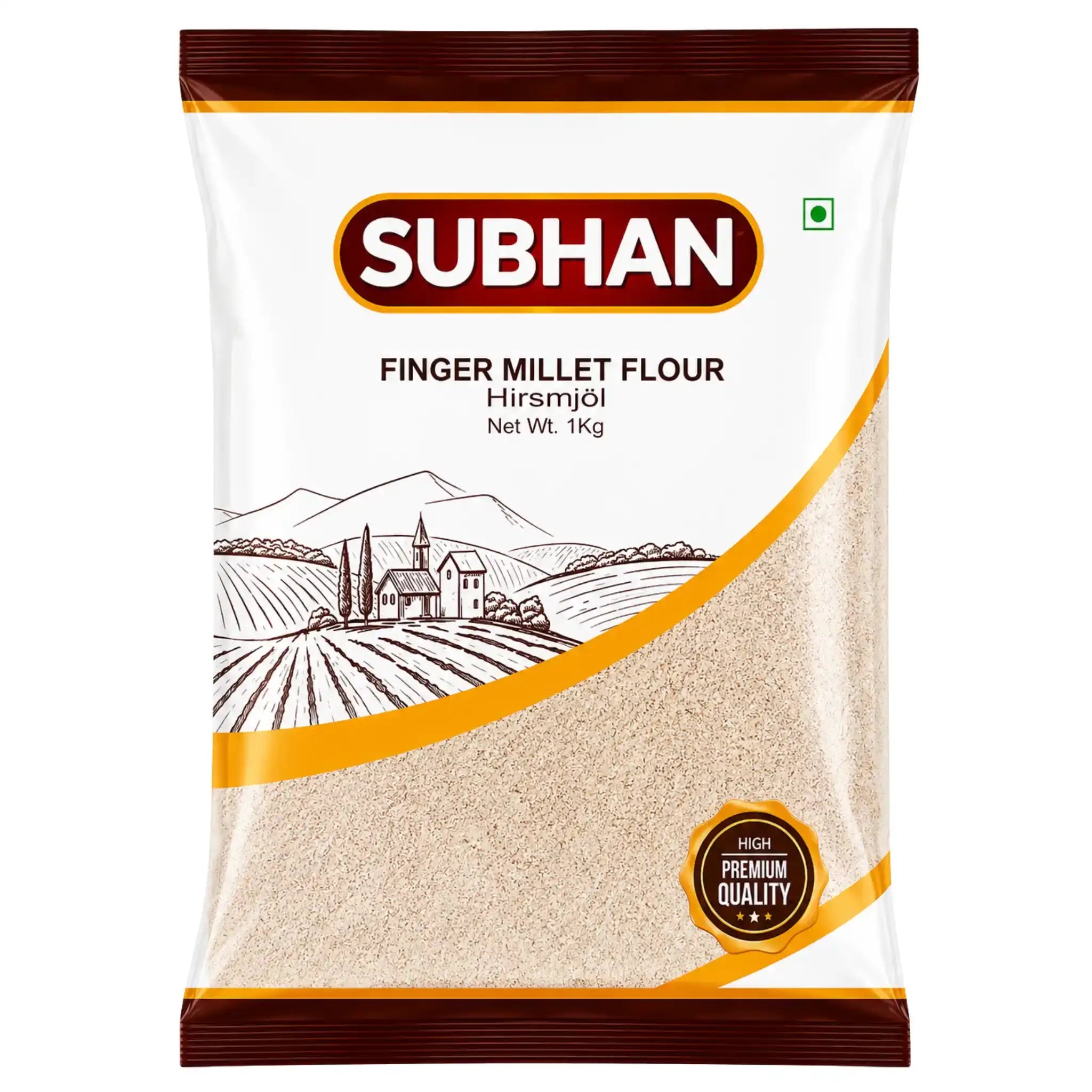 Subhan hirsemjöl i 1 kg-förpackning, finger millet flour, malet hirsgryn