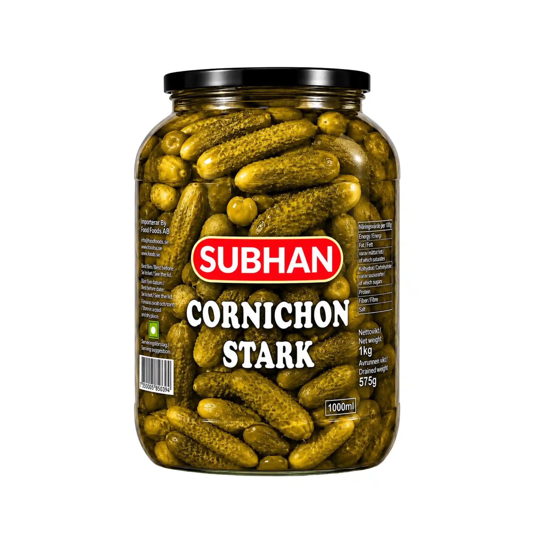 Subhan cornichon stark inlagda smågurkor i glasburk, 1 kg