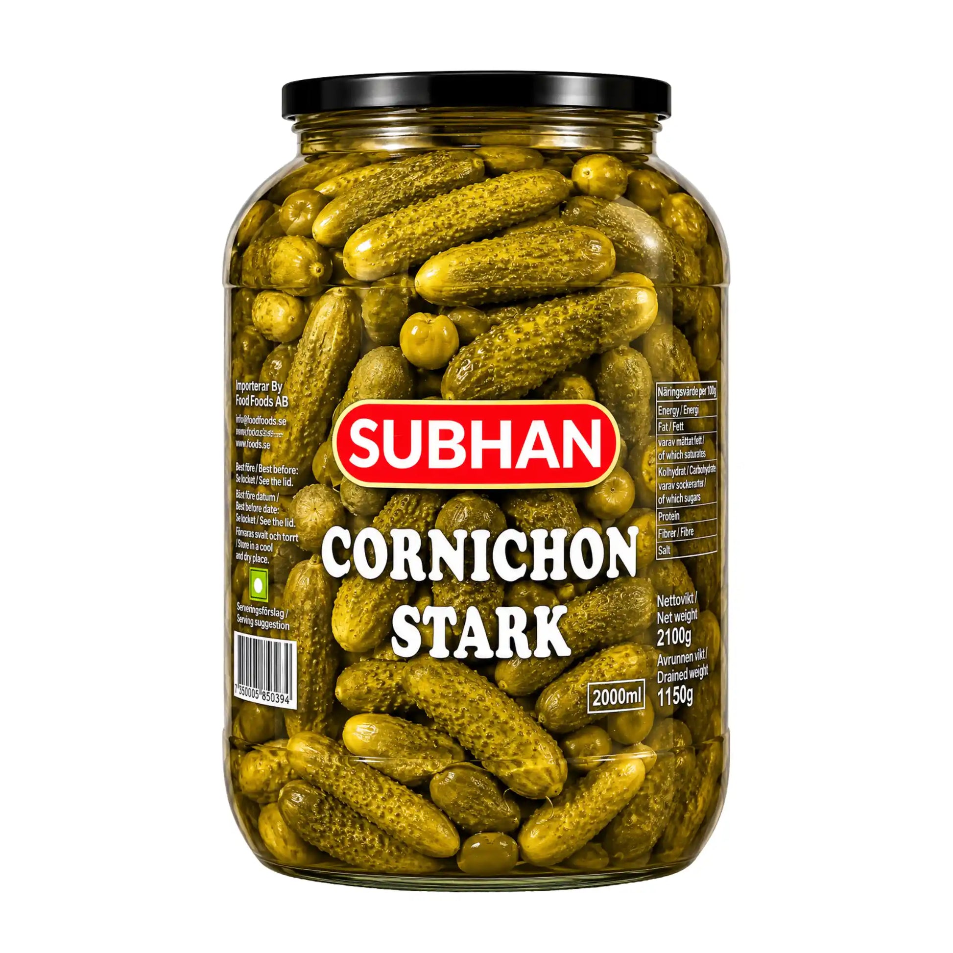 Cornichon i glasburk med lock, inlagda smågurkor starka
