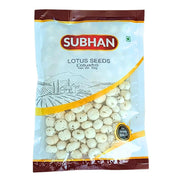 Påse med Subhan lotusfrö, 50g, orientaliska snacks, vit förpackning med transparent fönster.