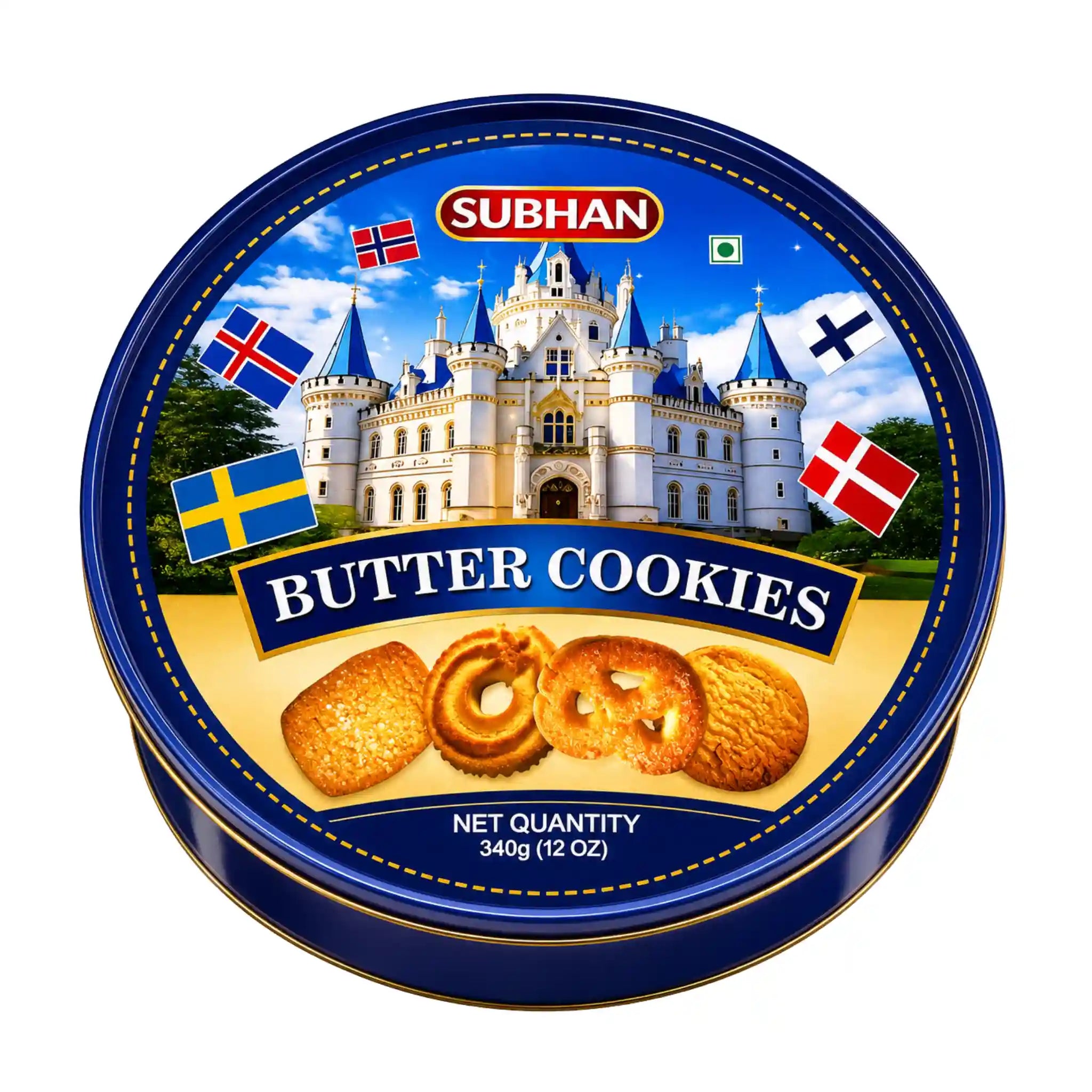 Plåtburk med Subhan Smörkakor (Butter Cookies) 340g för fika och kaffestunder.