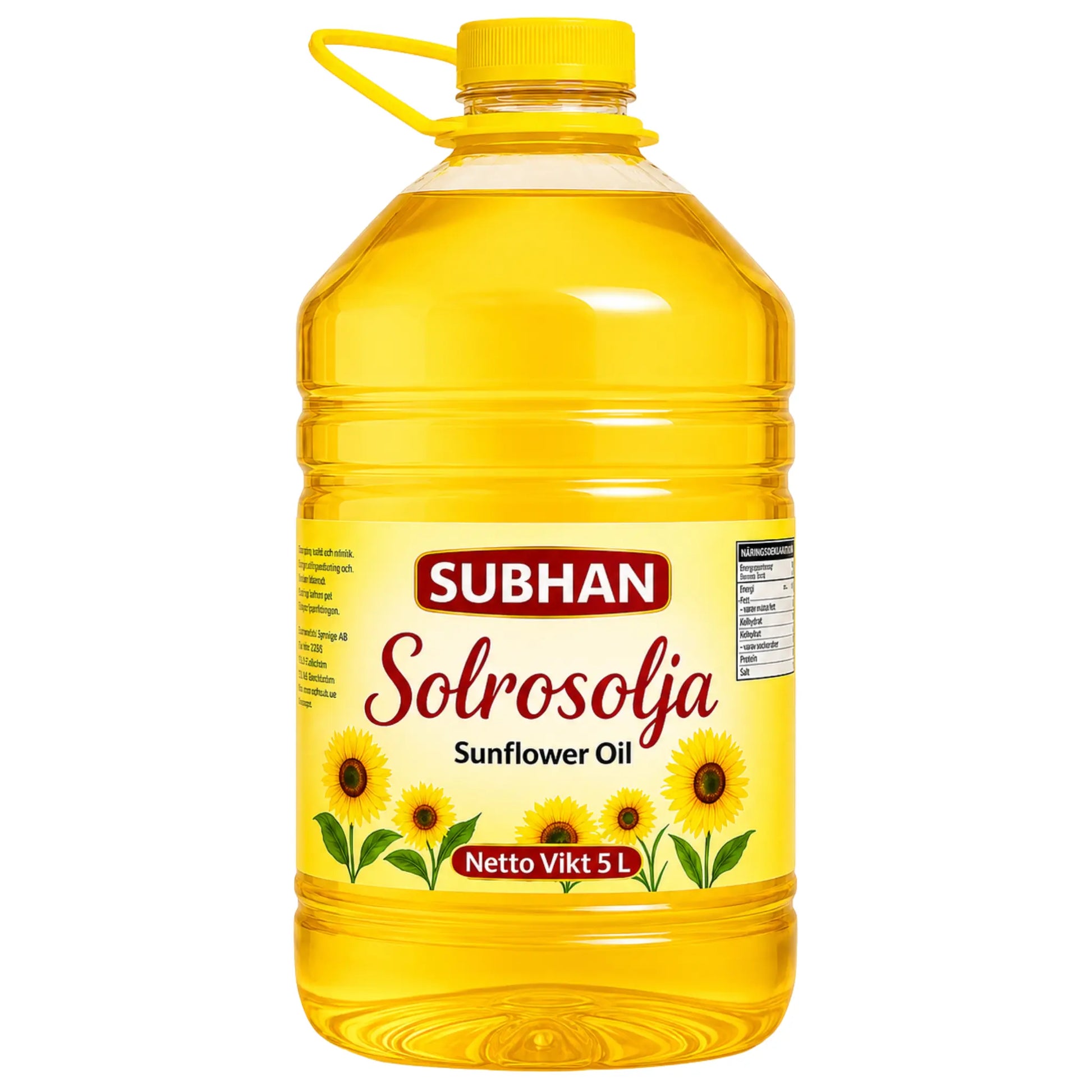 Subhan solrosolja i gul plastdunk med handtag och gul kork, 5 L