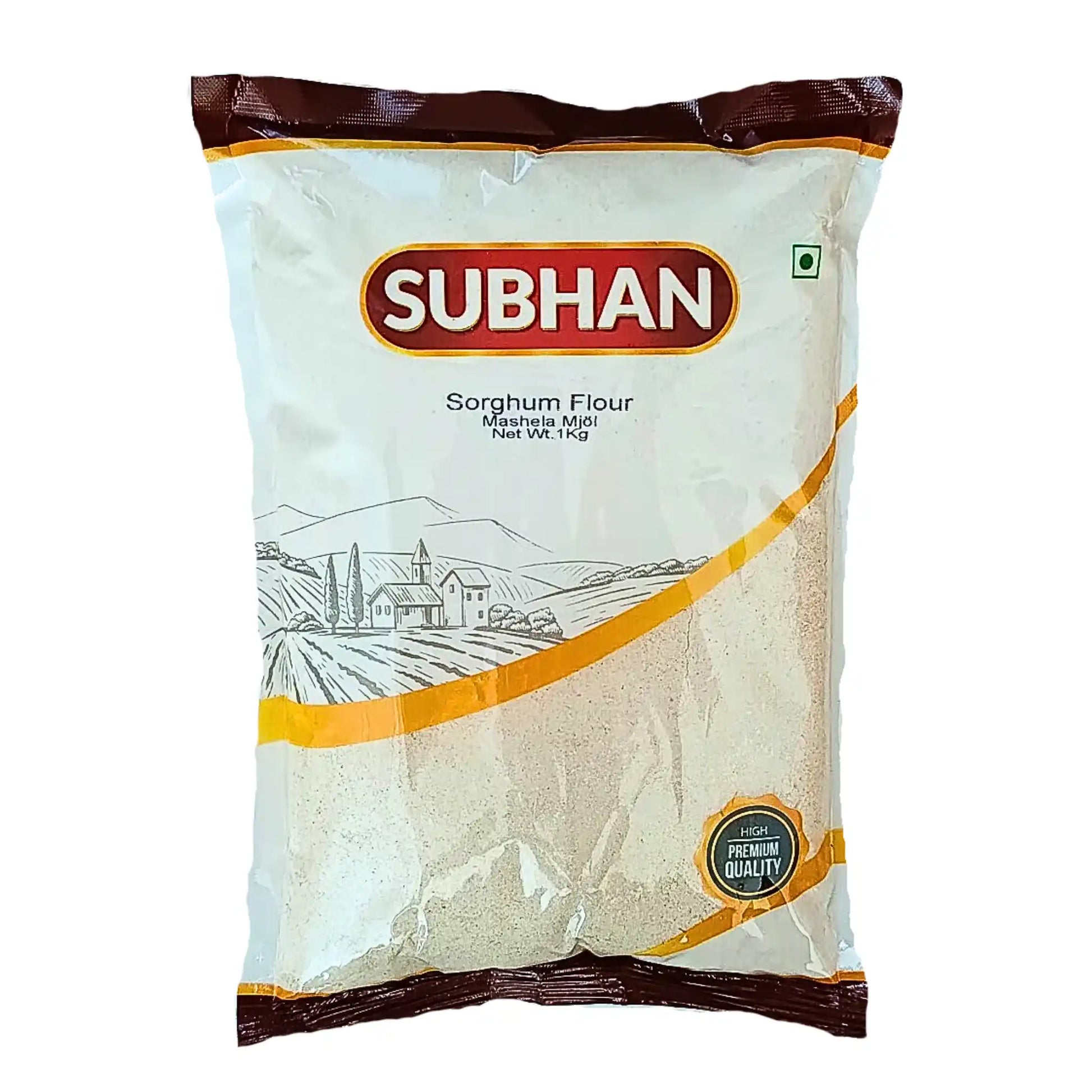 Subhan sorghummjöl 1 kg i förpackning, orientaliskt glutenfritt mjöl, ljust motiv