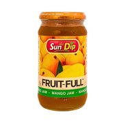 Glasburk med Sun Dip mango marmelad, frukter på etiketten, 430 gram.