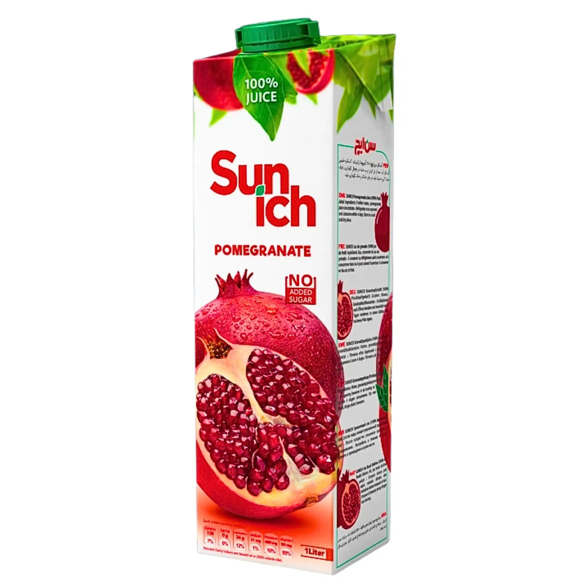Granatäpplejuice 1L i tetrapak med bild på granatäpple, utan tillsatt socker.