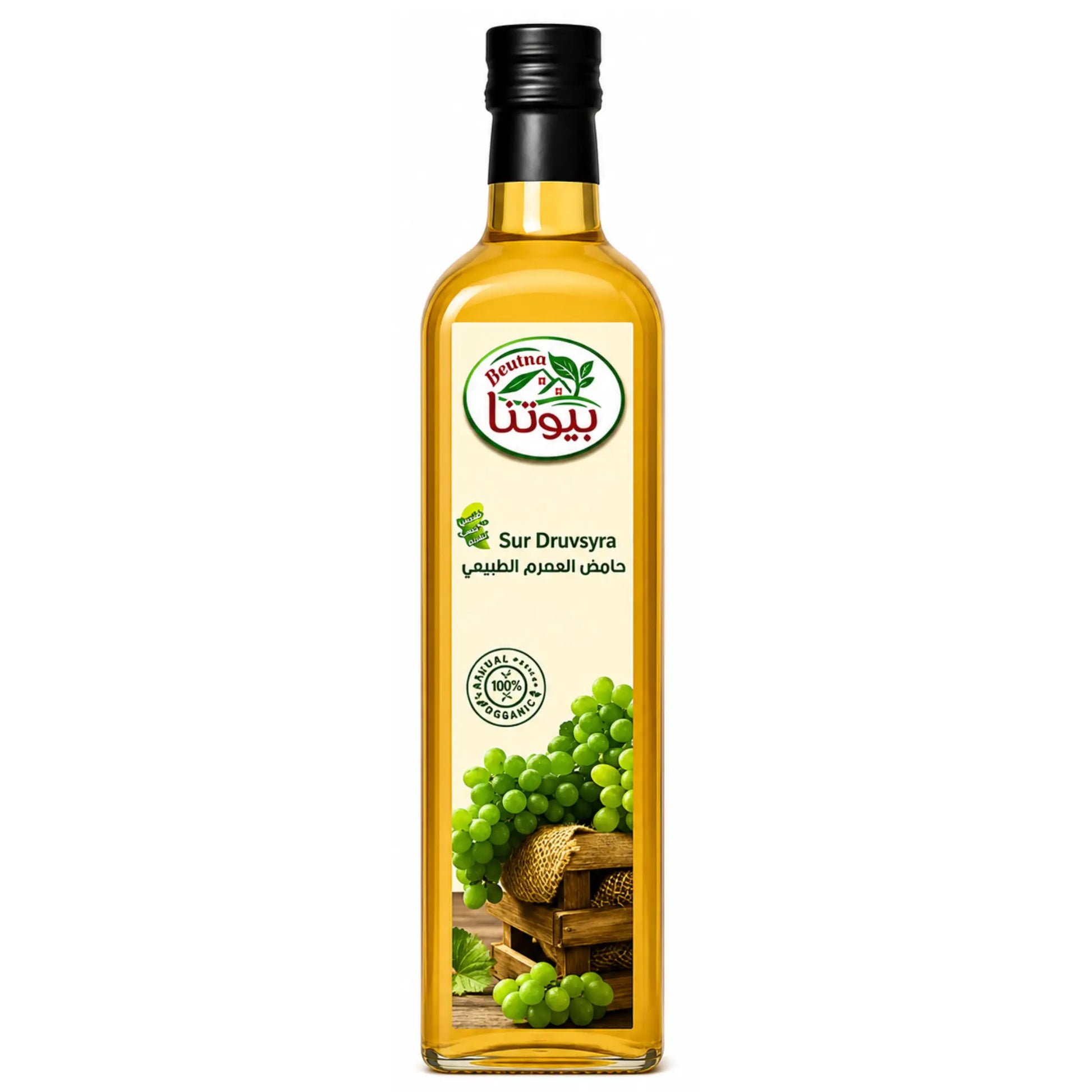 Flaska druvsyra i glas med etikett, 500 ml