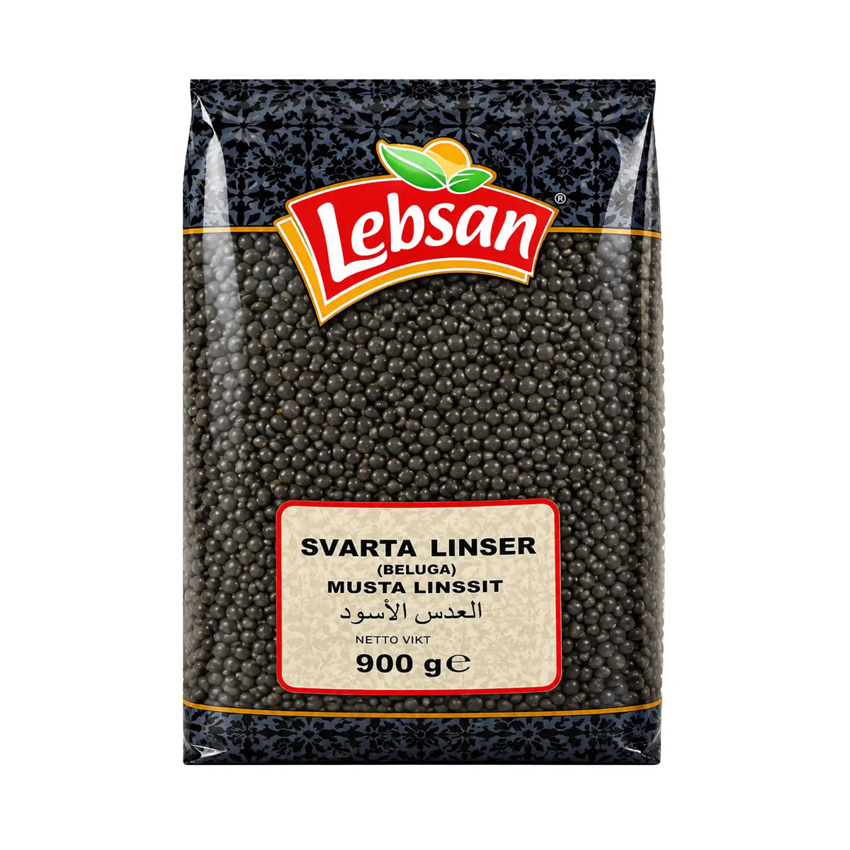 Påse med Lebsan Svarta Linser 900g, torkade belugalinser på shirdill.com.