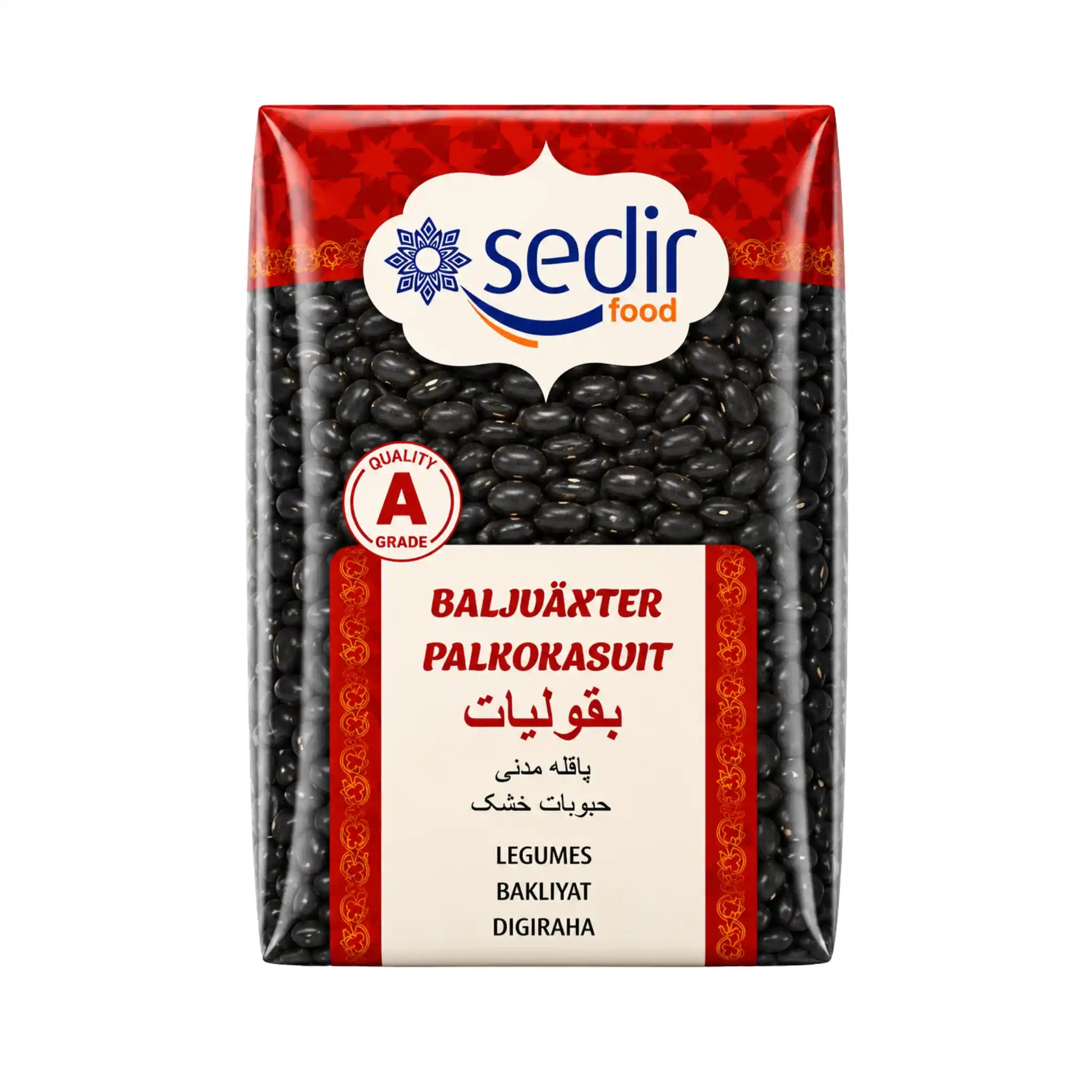 Svarta bönor Sedir i försluten påse, 800 g, med etikett