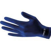 Blå, tunn och mjuk handske i latexmaterial på vit bakgrund, skyddshandske online